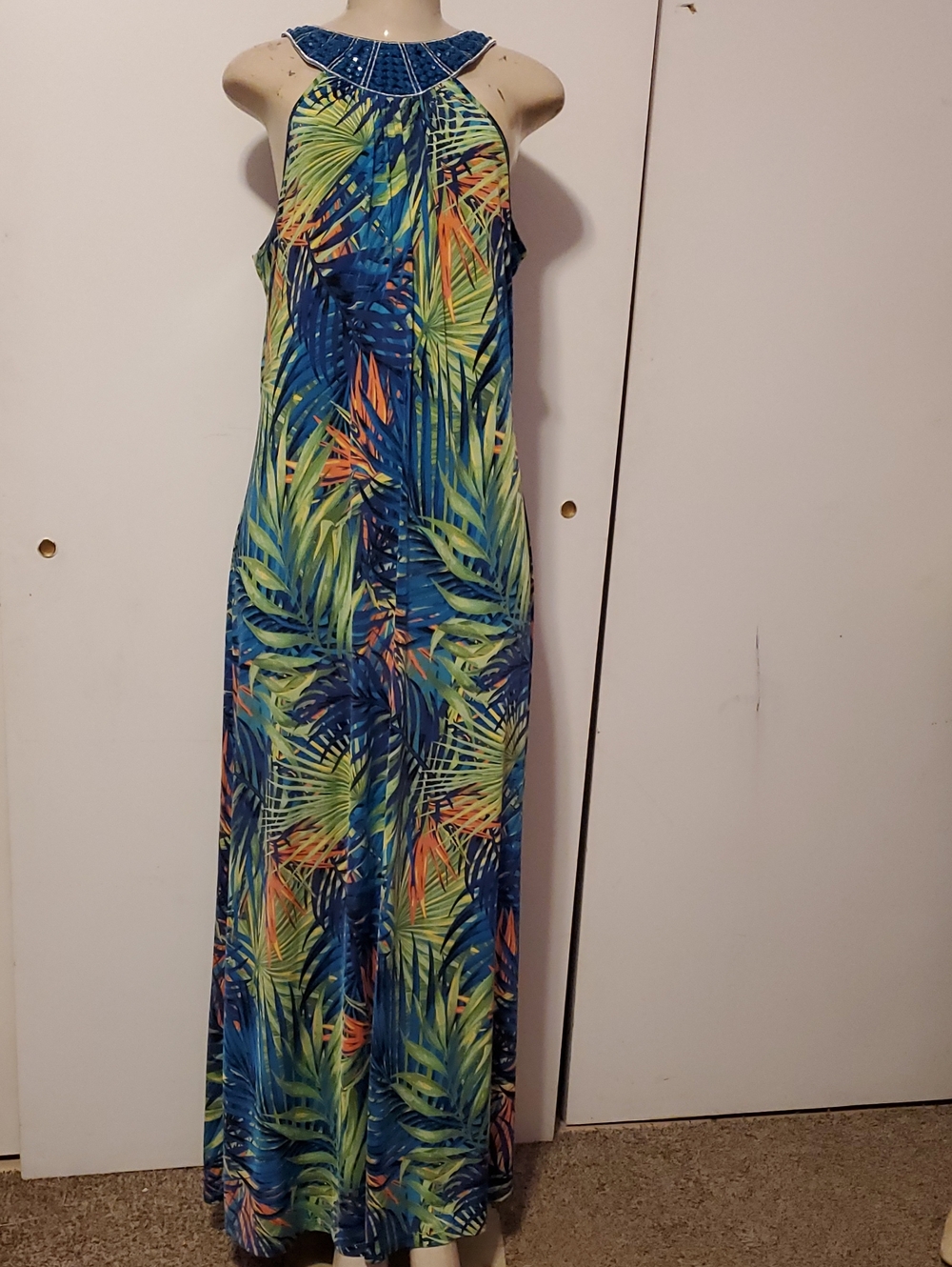 Boston Proper Tropical Halter Maxi Dress - Blue, Green, Orange